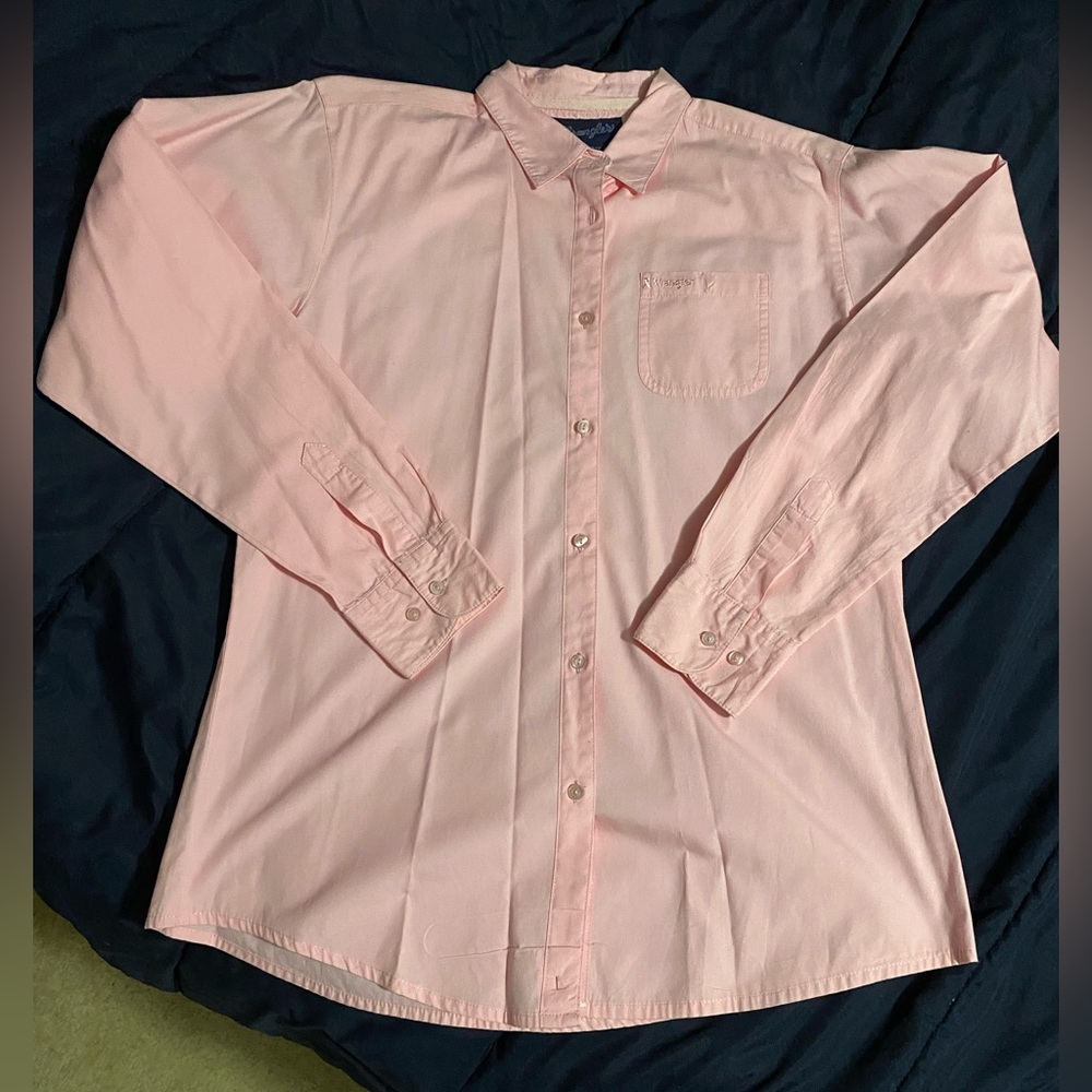 Girls Wrangler Long Sleeve Button Up, Large, Baby Pink